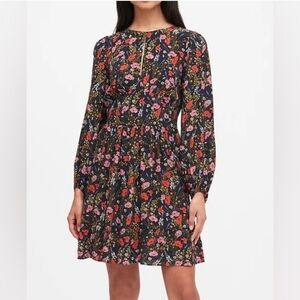 Banana Republic Floral Smocked Waist Lantern Sleeve Long Sleeve Dress